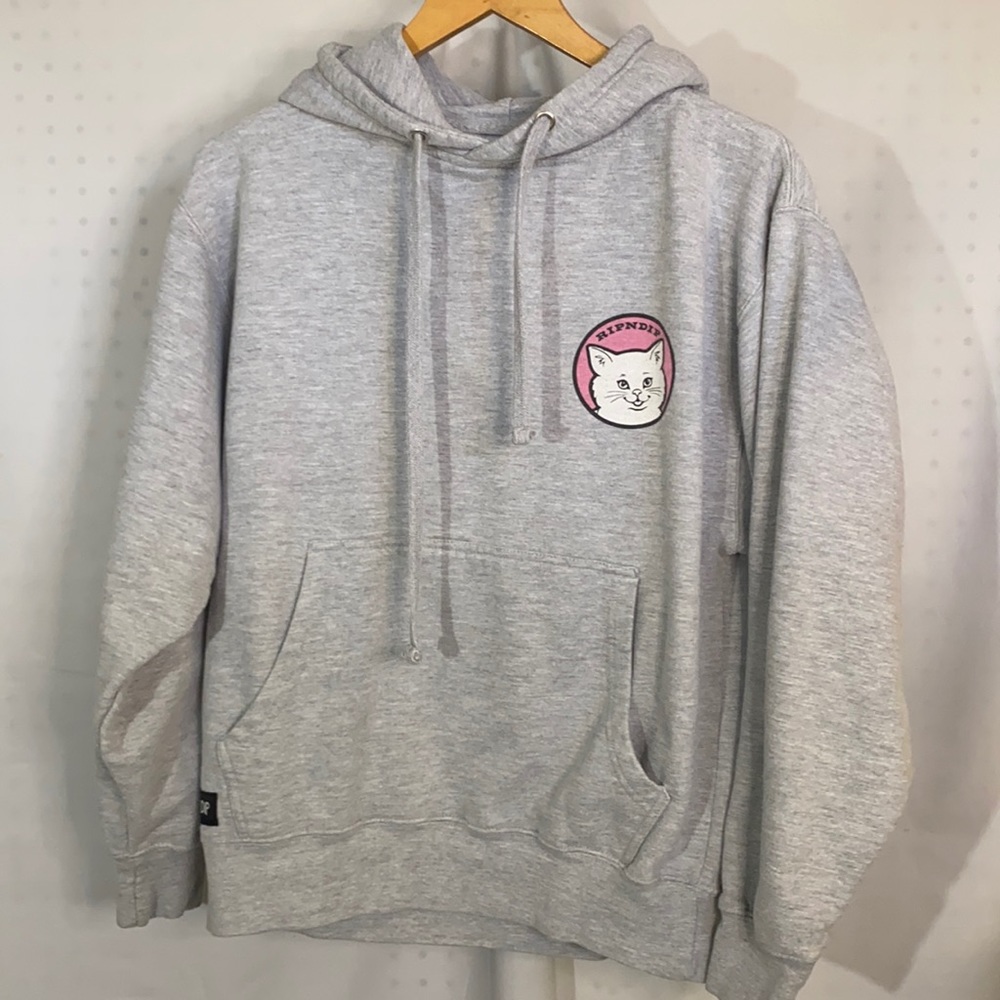 RipnDip grey hooded sweatshirt with white cat - perfect condition.